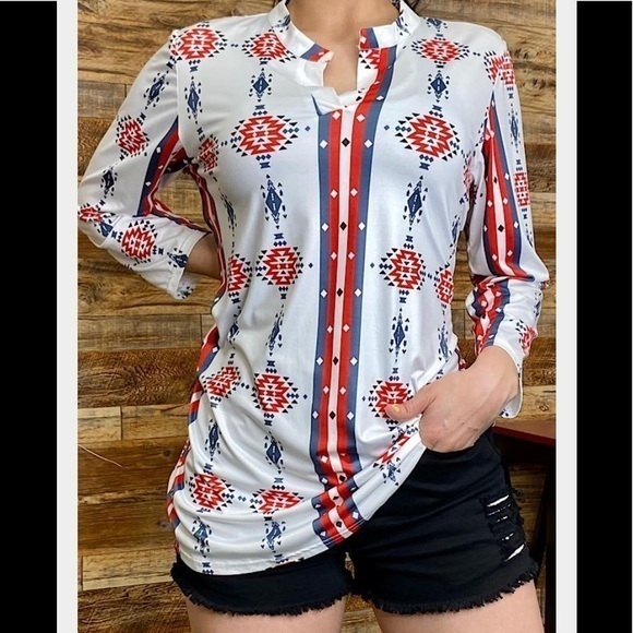 Southern Stitch Tops - Tunic 3/4 Sleeve Western Print Size 1X